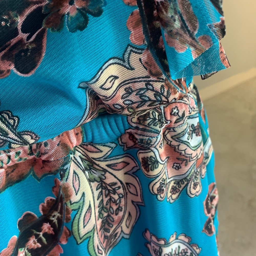 Women’s‎ APT.9 Ruffle V Teal/ Green Floral Dress. Size M - Picture 4 of 8